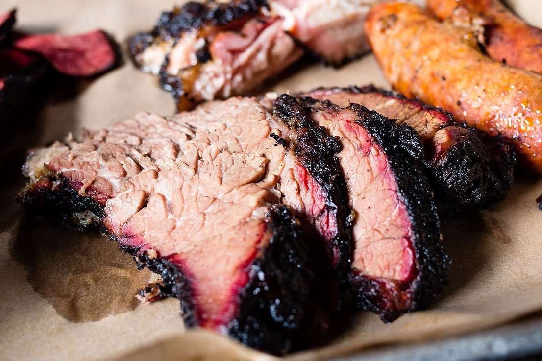 Sliced brisket with BBQ