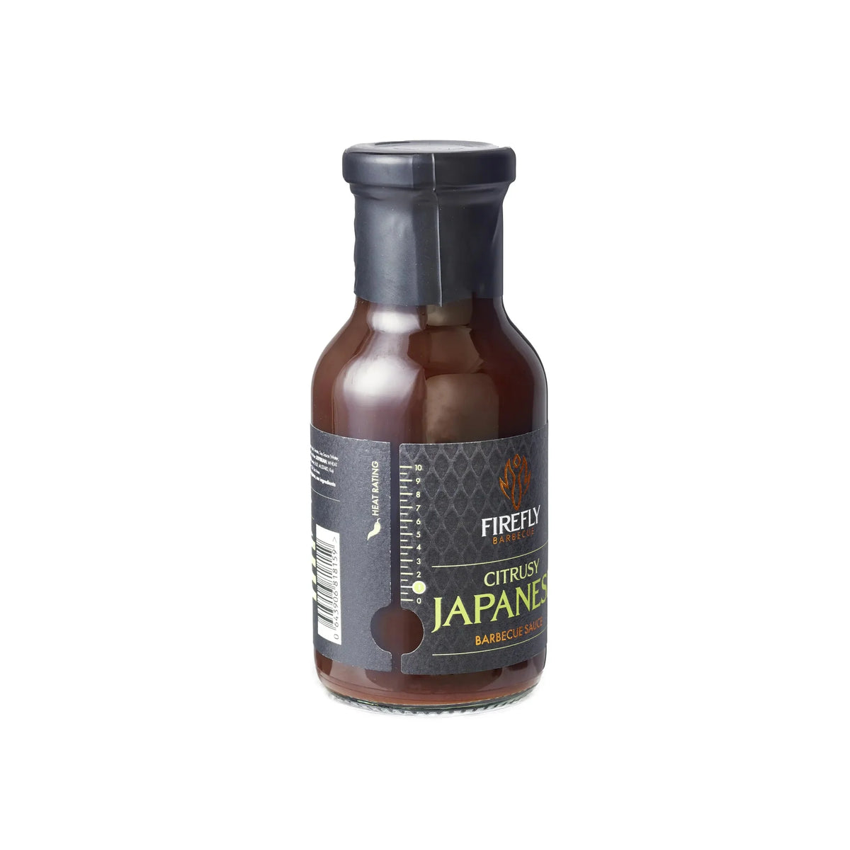 Firefly Barbecue Japanese BBQ Sauce in 250ml glass bottle with yuzu, miso, and soy. Sweet, savory citrus marinade for pork, chicken, or seafood.